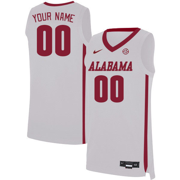 Custom Alabama Crimson Tide Name and Number College Basketball Jerseys Stitched-White - Click Image to Close